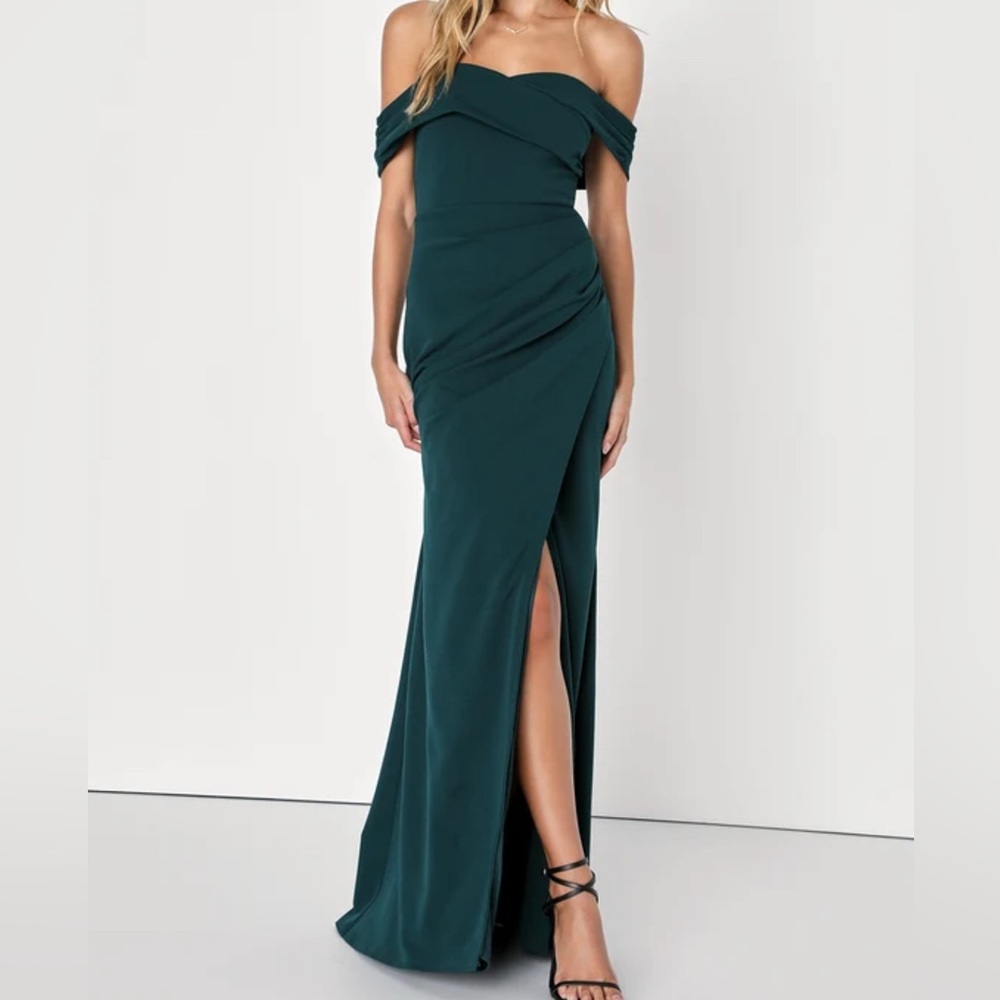 High-Class Presence Emerald Green Off-the-Shoulder Maxi Dress